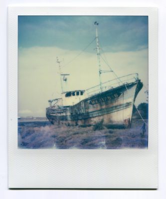 Boat wreck, France, Polaroid by Florent Dudognon